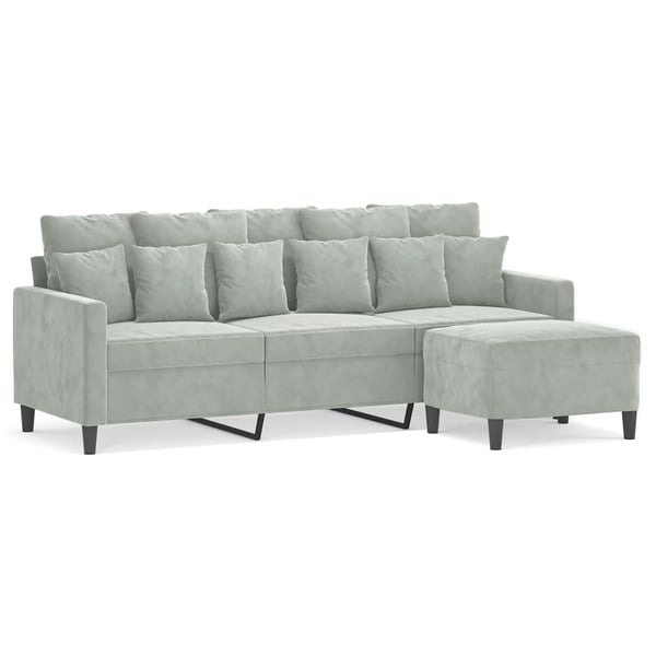 vidaXL 3-sitssoffa med fotpall ljusgrå 180 cm sammet