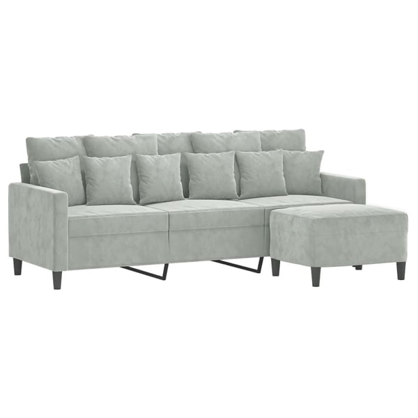 vidaXL 3-personers sofa med fodskammel 180 cm velour lysegrå
