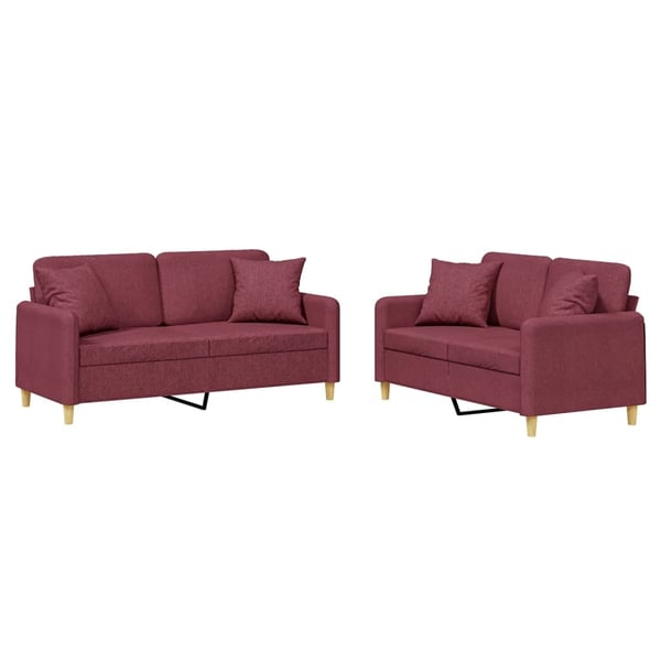 vidaXL sofasæt 2 dele med puder stof vinrød