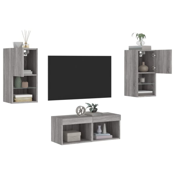 vidaXL Vegghengte TV-benker med LED 4 stk grå sonoma
