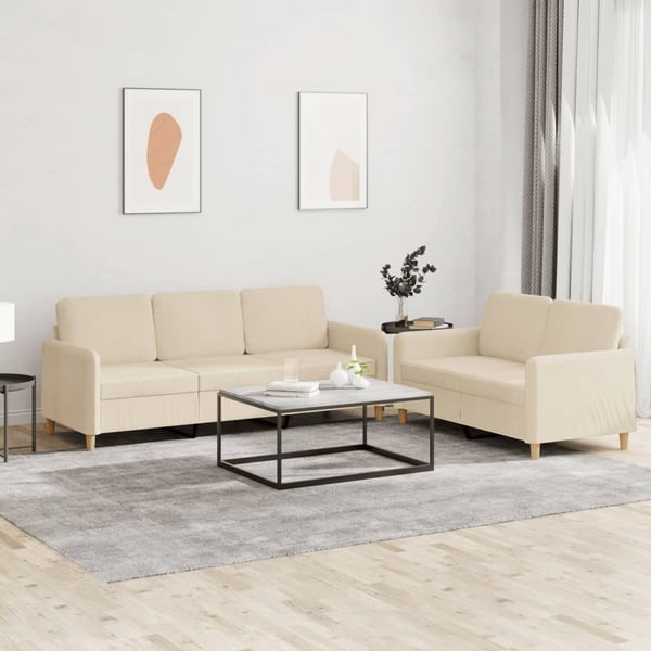 vidaXL sofasæt 2 dele med hynder stof cremefarvet