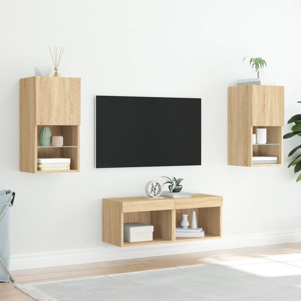 vidaXL Vegghengte TV-benker med LED 4 stk sonoma eik
