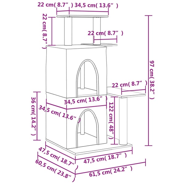 vidaXL Kattetre med klorestolper i sisal lysegrå 97 cm