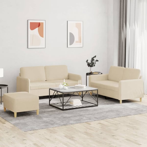 vidaXL sofasæt 3 dele med hynder stof cremefarvet