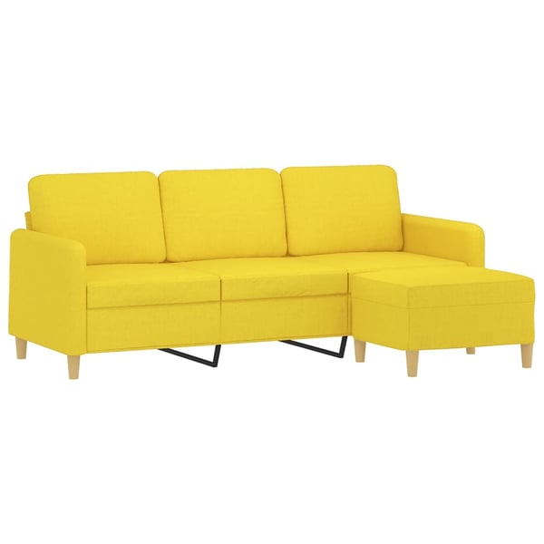 vidaXL 3-personers sofa med fodskammel 180 cm stof lysegul