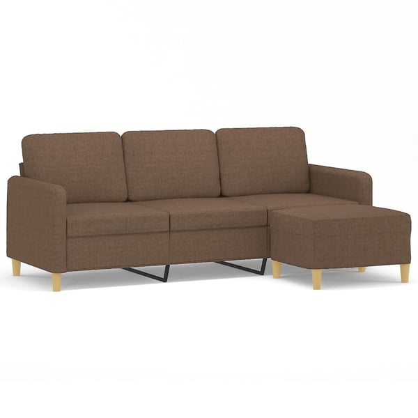 vidaXL 3-sitssoffa med fotpall Brun 180 cm tyg