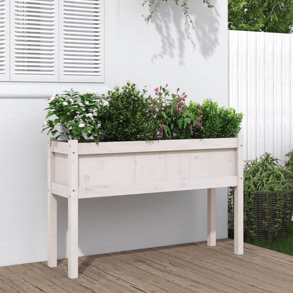 vidaXL plantekasse med ben 110x31x70 cm massivt fyrretræ hvid