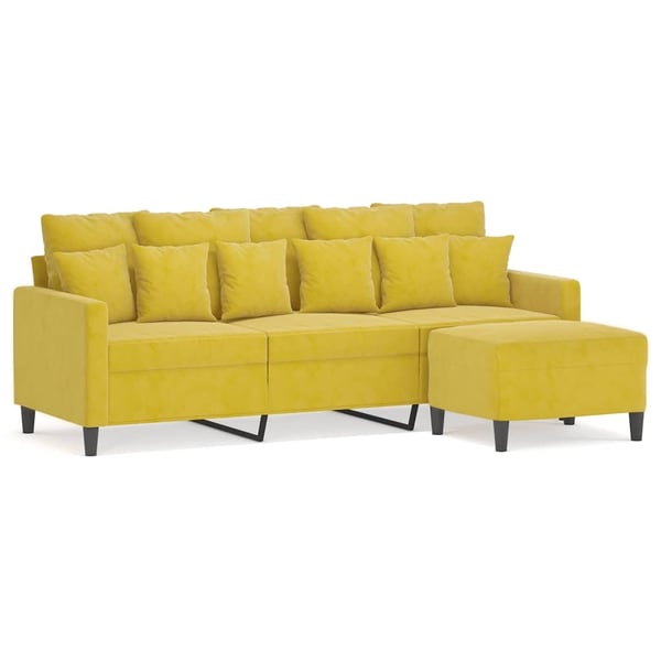 vidaXL 3-personers sofa med fodskammel 180 cm velour gul