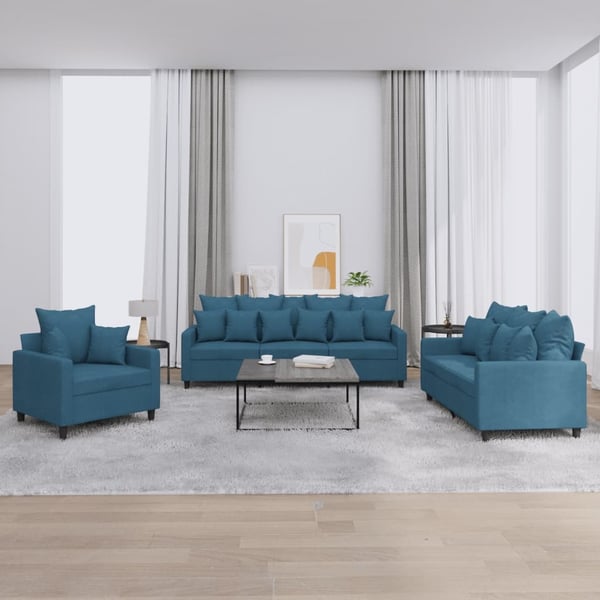 vidaXL sofasæt 3 dele med hynder velour blå