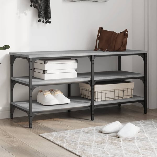 vidaXL skobænk 100x38,5x49 cm konstrueret træ grå sonoma-eg