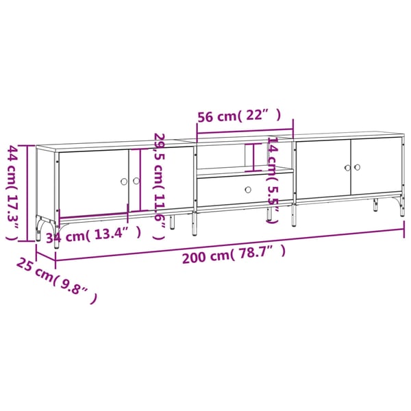 vidaXL TV-benk med skuff røkt eik 200x25x44 cm konstruert tre