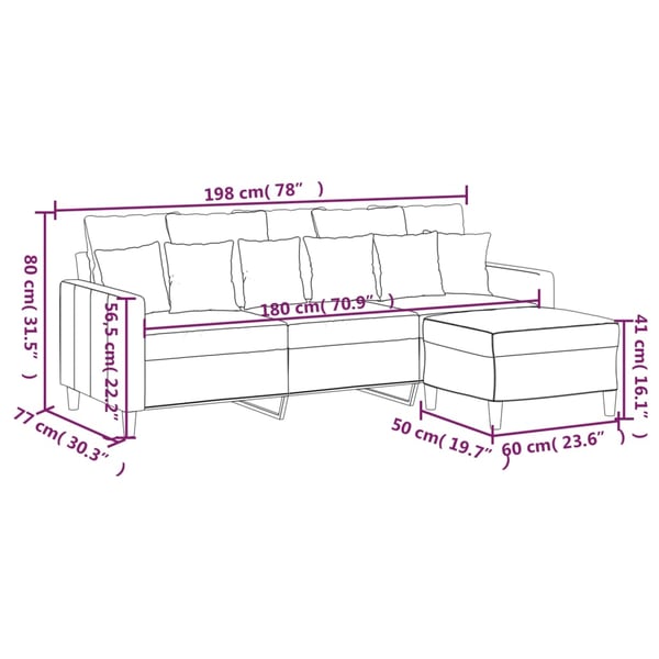 vidaXL 3-personers sofa med fodskammel 180 cm velour cremefarvet