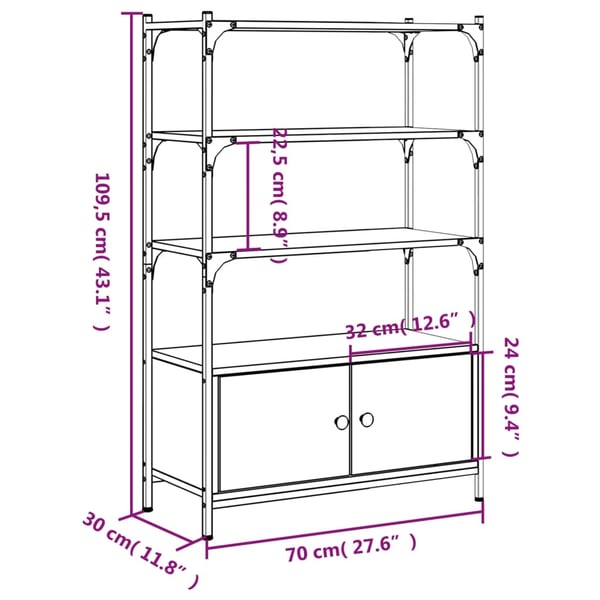 vidaXL Bokhylla 3 hyllplan rökfärgad ek 70x30x109,5 cm konstruerat trä