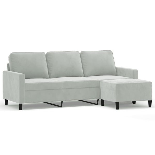 vidaXL 3-personers sofa med fodskammel 180 cm velour lysegrå