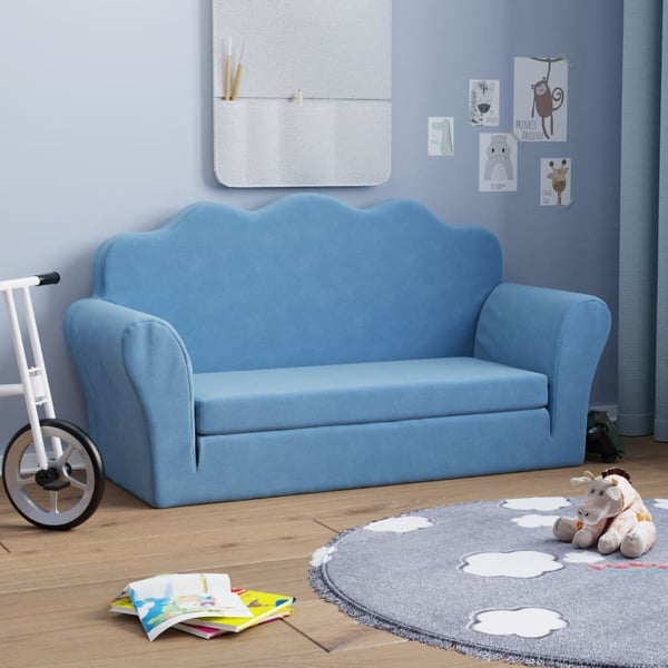 vidaXL 2-personers sovesofa til børn blødt plys blå