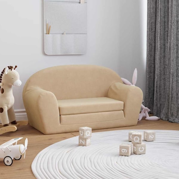 vidaXL 2-personers sofa til børn blødt plys cremefarvet