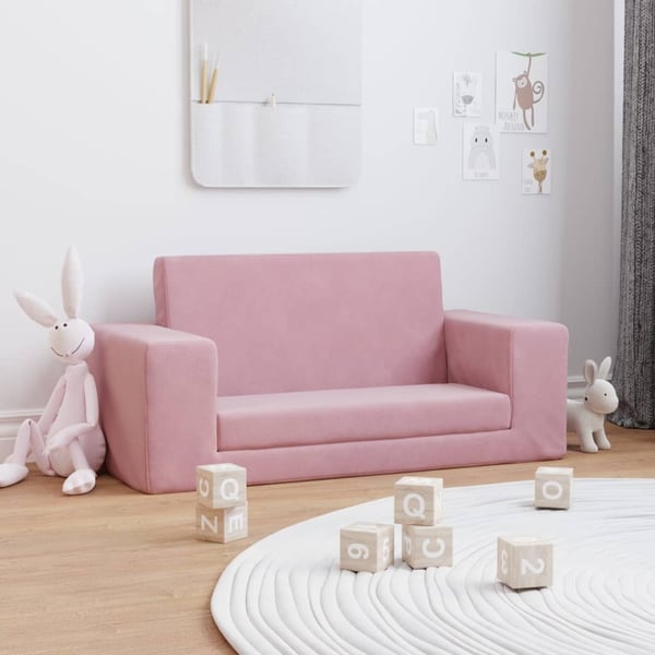 vidaXL Bäddsoffa för barn 2-sits rosa mjuk plysch