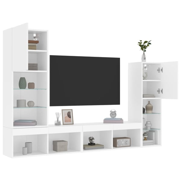 vidaXL Vegghengte TV-enheter med LED 4 deler hvit konstruert tre