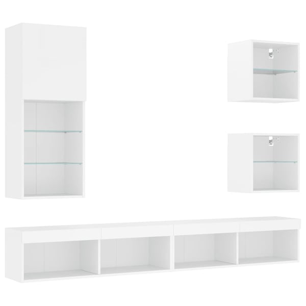 vidaXL Vegghengte TV-enheter med LED 5 deler hvit konstruert tre