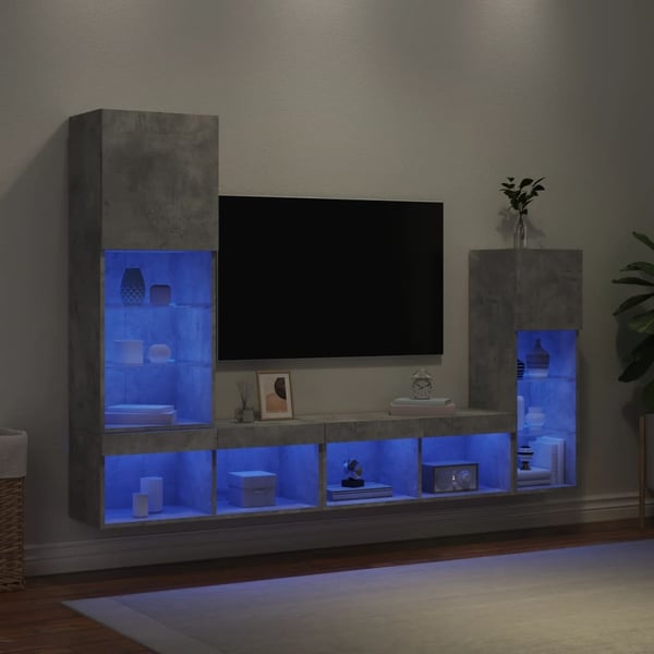 vidaXL Vegghengte TV-enheter med LED 4 deler betonggrå konstruert tre