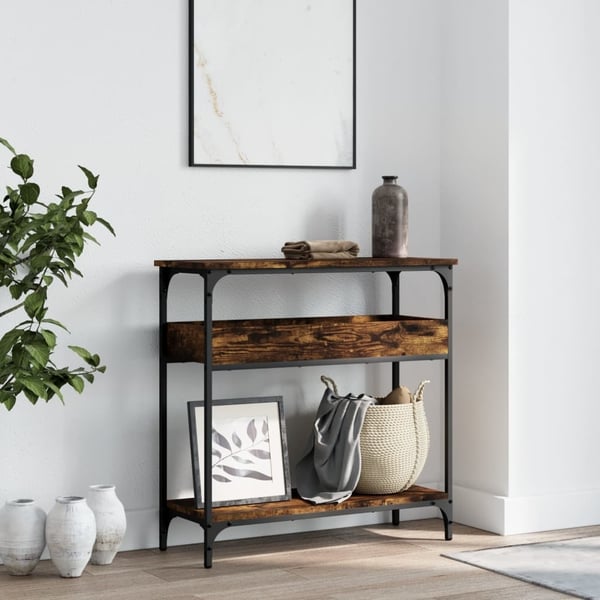 vidaXL Konsolipöytä hyllyllä savutammi 75x29x75 cm tekninen puu