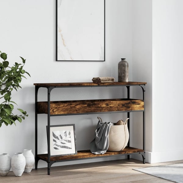 vidaXL Konsollbord med hylle røkt eik 100x29x75 cm konstruert tre
