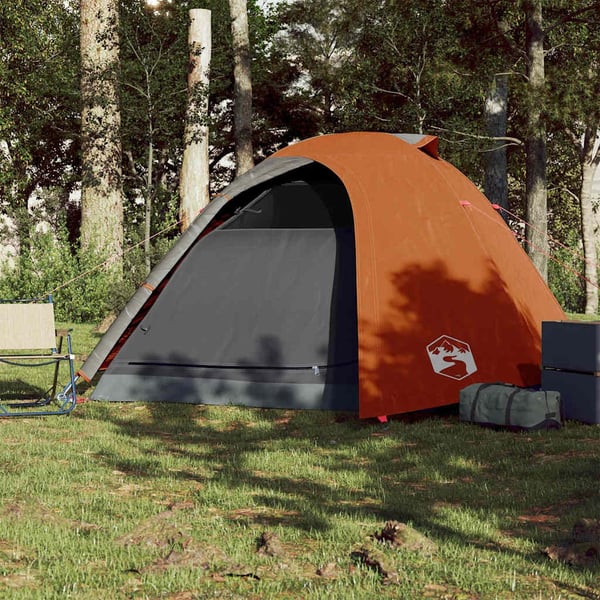 vidaXL Kuppeltelt for camping 4 personer grå og oransje vanntett