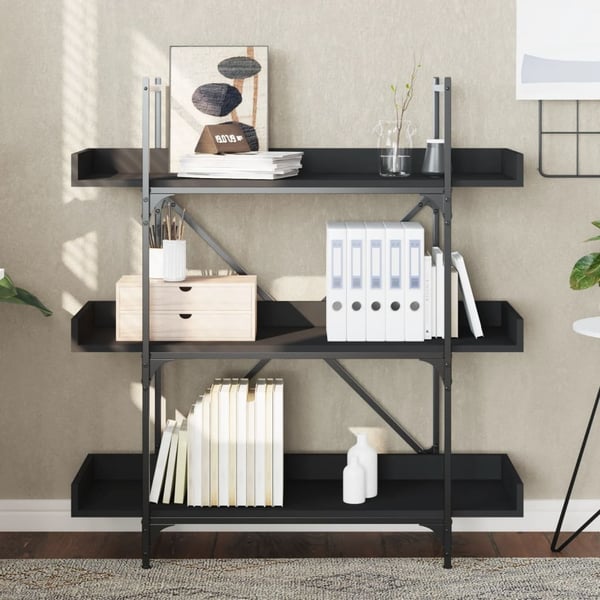 vidaXL bogreol med 3 hylder 100x33x108,5 cm konstrueret træ sort