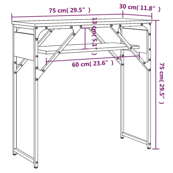 vidaXL Konsollbord med hylle røkt eik 75x30x75 cm konstruert tre