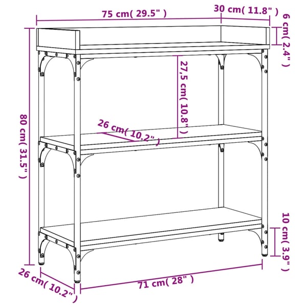 vidaXL Konsollbord med hyller brun eik 75x30x80 cm