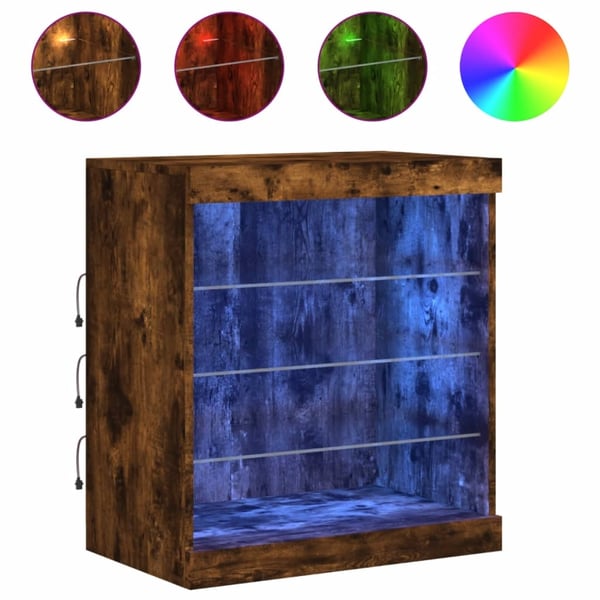 vidaXL Skjenk med LED-lys røkt eik 60,5x37x67 cm
