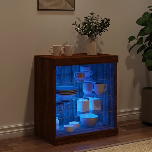 vidaXL Skjenk med LED-lys brun eik 60,5x37x67 cm