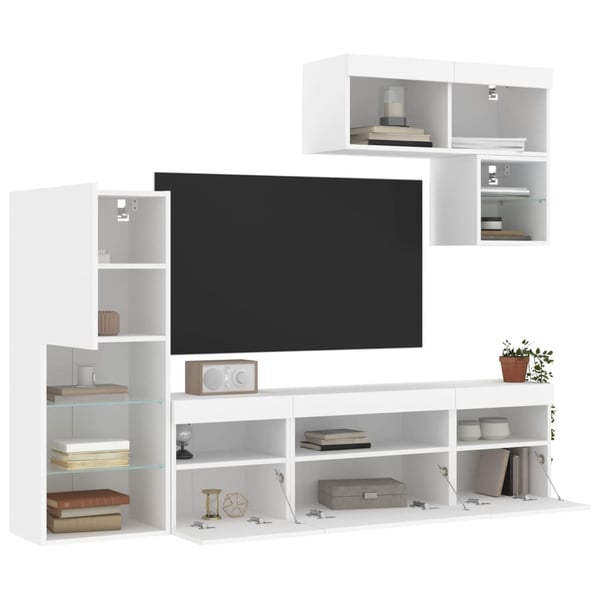 vidaXL Vegghengte TV-enheter med LED 6 deler hvit konstruert tre