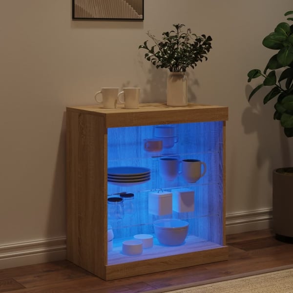 vidaXL Skjenk med LED-lys sonoma eik 60,5x37x67 cm