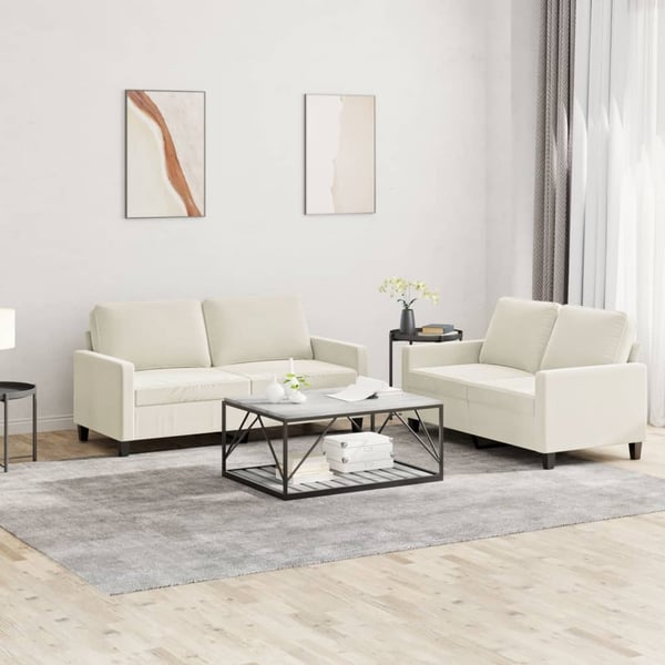 vidaXL sofasæt 2 dele med hynder velour cremefarvet