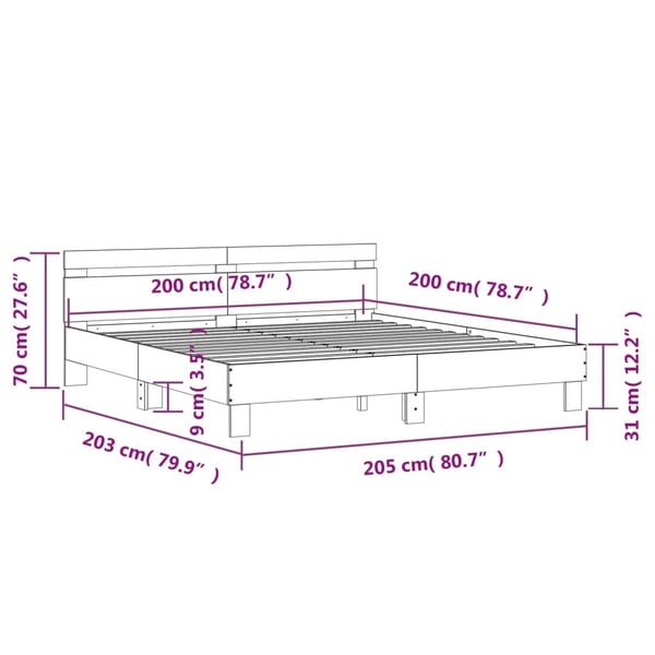 vidaXL Sengeramme med hodegavl brun eik 200x200 cm konstruert tre