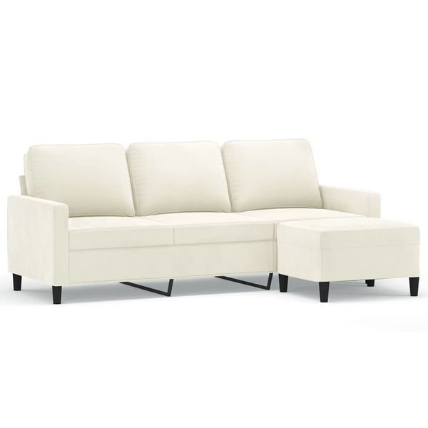 vidaXL 3-sitssoffa med fotpall gräddvit 180 cm sammet