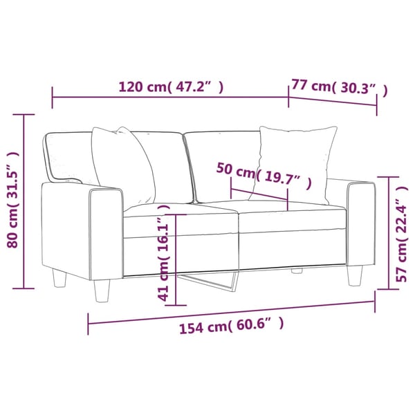vidaXL 2-sits soffa med prydnadskuddar svart 120 cm konstläder