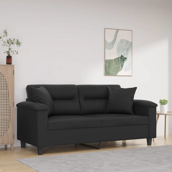 vidaXL 2-personers sofa med pyntepuder 140 cm kunstlæder sort