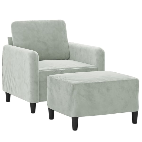 vidaXL sofastol med fodskammel 60 cm velour lysegrå