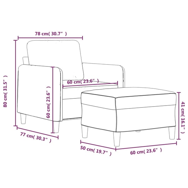 vidaXL sofastol med fodskammel 60 cm velour lysegrå