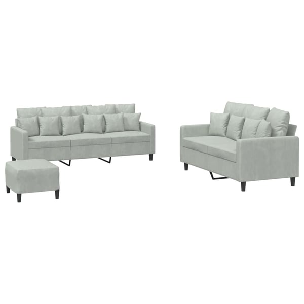 vidaXL sofasæt 3 dele med hynder velour lysegrå
