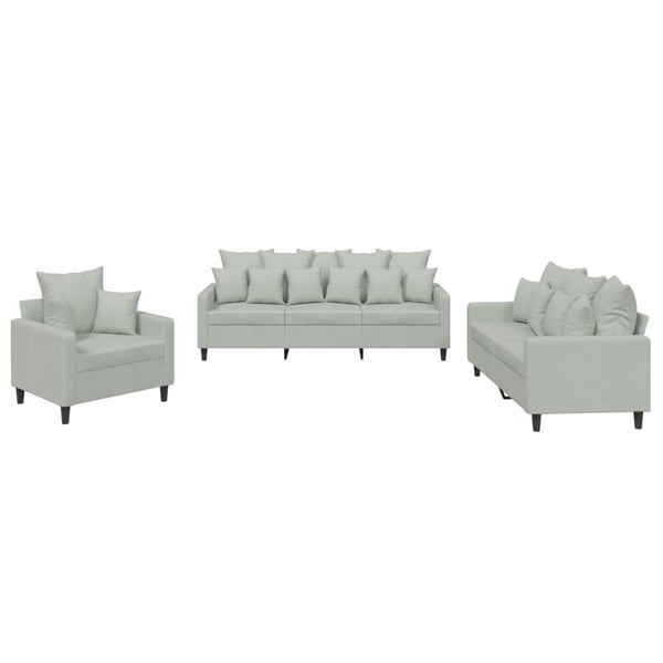 vidaXL sofasæt 3 dele med hynder velour lysegrå