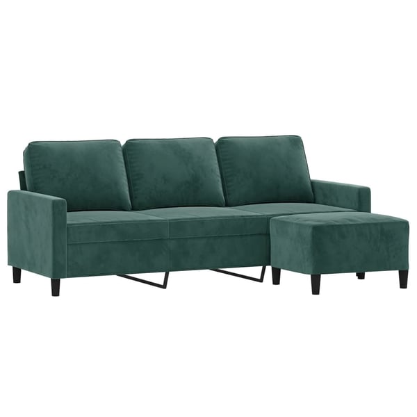 vidaXL 3-sitssoffa med fotpall mörkgrön 180 cm sammet