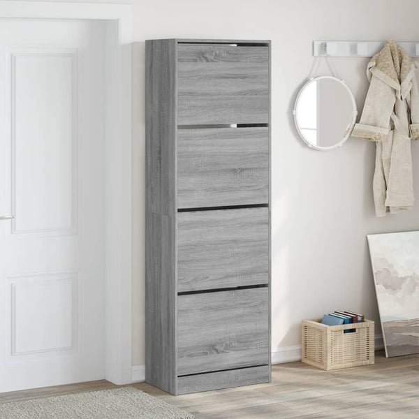 vidaXL Kenkäkaappi 4 kääntölaatikolla harmaa Sonoma 60x34x187,5 cm