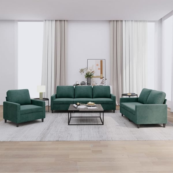 vidaXL sofasæt 3 dele med hynder velour mørkegrøn