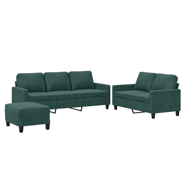 vidaXL sofasæt 3 dele med hynder velour mørkegrøn