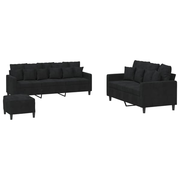 vidaXL sofasæt 3 dele med hynder velour sort