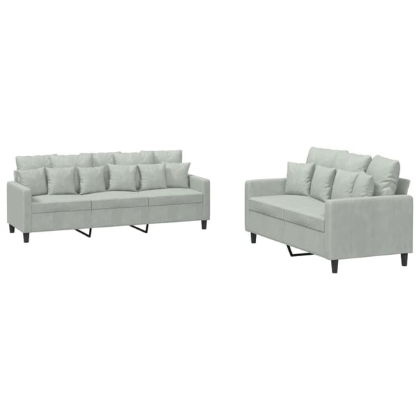 vidaXL sofasæt 2 dele med hynder velour lysegrå