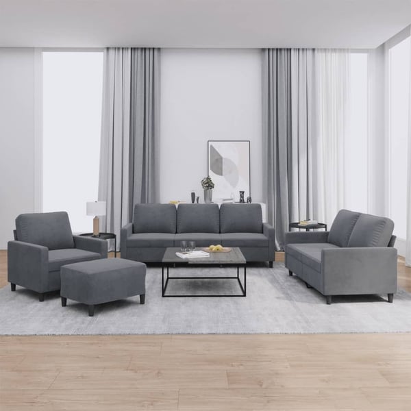 vidaXL sofasæt 4 dele med hynder velour mørkegrå